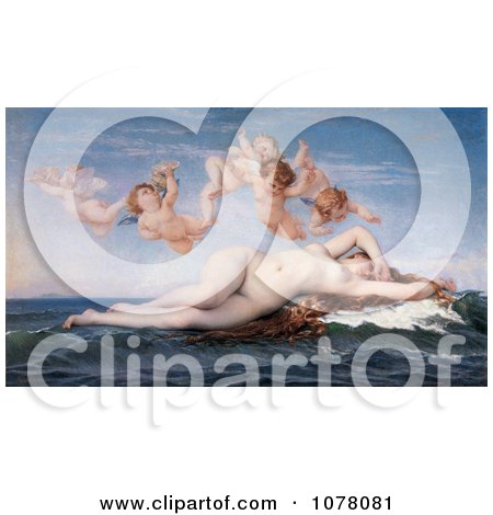 Nude Woman Floating on Ocean Waves, Cherubs Above Her, The Birth of Venus by Alexandre Cabanel - Royalty Free Historical Clip Art by JVPD