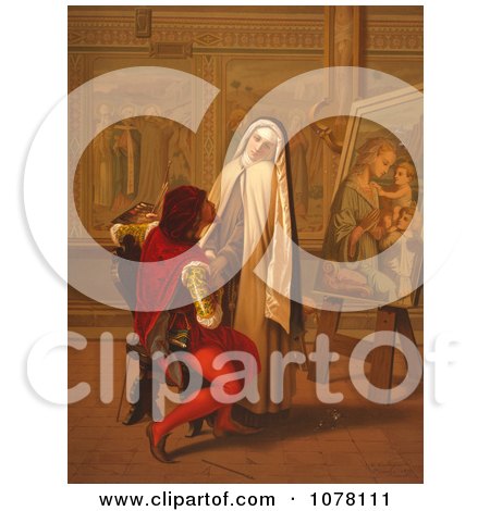 Nun and Painter - Royalty Free Historical Clip Art by JVPD