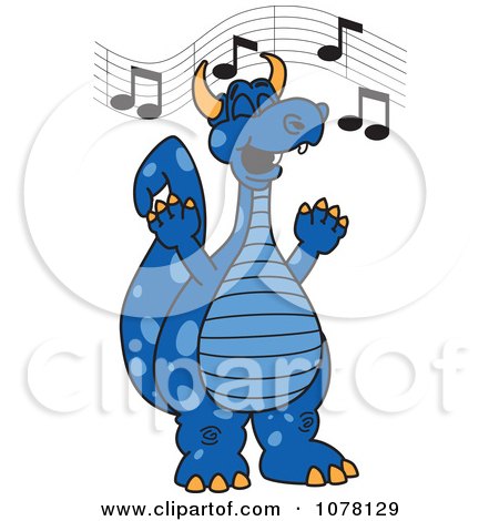 Clipart Blue Dragon School Mascot Singing - Royalty Free Vector Illustration by Mascot Junction
