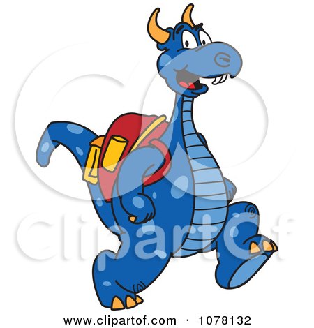 Clipart Blue Dragon School Mascot Wearing A Backpack - Royalty Free Vector Illustration by Mascot Junction