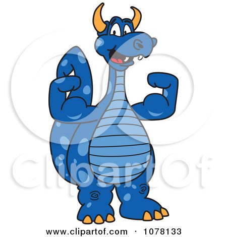 Clipart Blue Dragon School Mascot Flexing - Royalty Free Vector Illustration by Mascot Junction