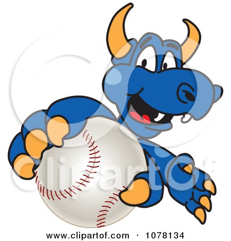 Clipart Blue Dragon School Mascot Grabbing A Baseball - Royalty Free Vector Illustration by Toons4Biz