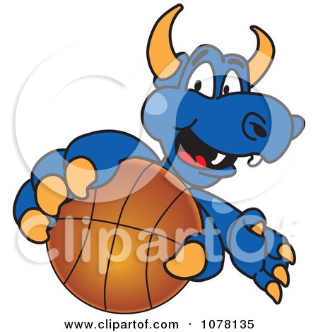 Clipart Blue Dragon School Mascot Grabbing A Basketball - Royalty Free Vector Illustration by Toons4Biz
