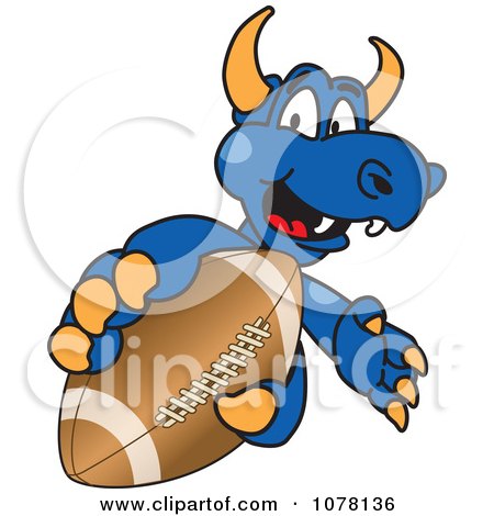 Clipart Blue Dragon School Mascot Grabbing A Football - Royalty Free Vector Illustration by Toons4Biz