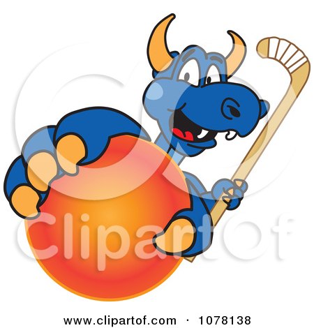 Clipart Blue Dragon School Mascot Grabbing A Field Hockey Ball - Royalty Free Vector Illustration by Toons4Biz