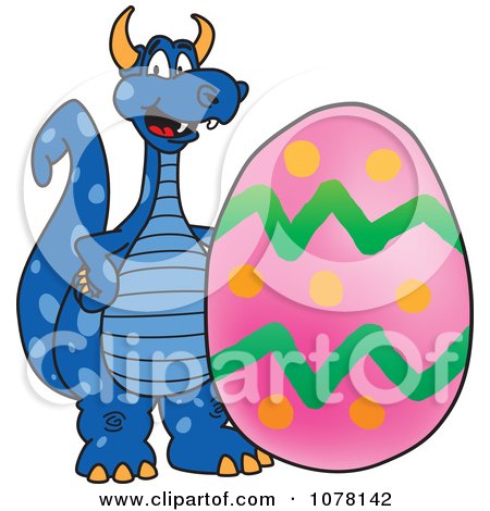Clipart Blue Dragon School Mascot With An Easter Egg - Royalty Free Vector Illustration by Mascot Junction