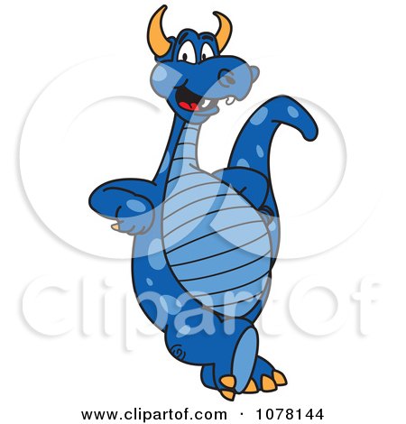 Clipart Blue Dragon School Mascot Leaning - Royalty Free Vector Illustration by Mascot Junction