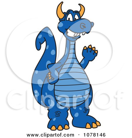 Clipart Blue Dragon School Mascot Waving - Royalty Free Vector Illustration by Toons4Biz