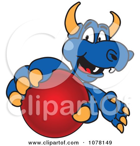 Clipart Blue Dragon School Mascot Grabbing A Ball - Royalty Free Vector Illustration by Toons4Biz
