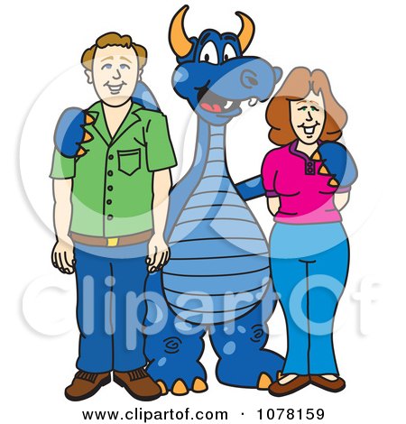 Clipart Blue Dragon School Mascot With Parents - Royalty Free Vector Illustration by Toons4Biz