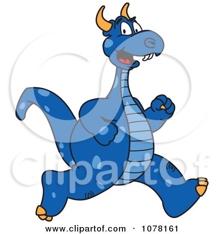 Clipart Blue Dragon School Mascot Running - Royalty Free Vector Illustration by Toons4Biz