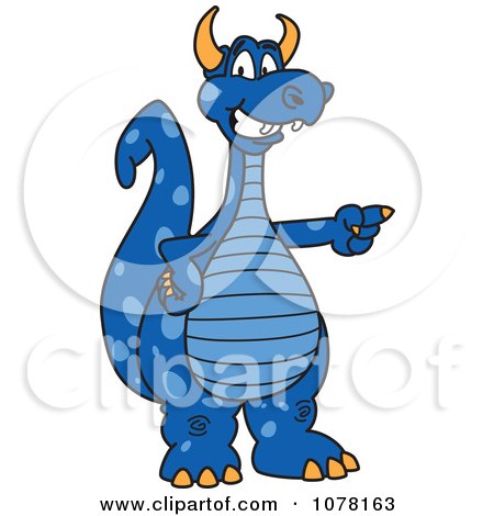 Clipart Blue Dragon School Mascot Pointing - Royalty Free Vector Illustration by Mascot Junction