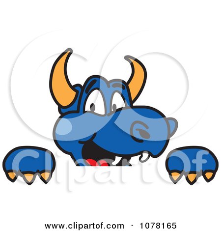 Clipart Blue Dragon School Mascot Looking Over A Sign - Royalty Free Vector Illustration by Toons4Biz