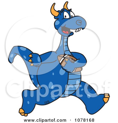Clipart Blue Dragon School Mascot Running With A Football - Royalty Free Vector Illustration by Toons4Biz