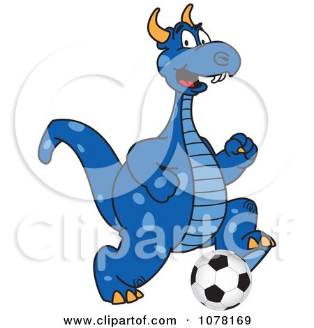 Clipart Blue Dragon School Mascot Playing Soccer - Royalty Free Vector Illustration by Toons4Biz