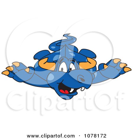 Clipart Blue Dragon School Mascot Leaping Forward - Royalty Free Vector Illustration by Toons4Biz