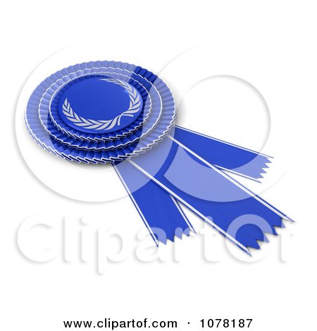 Clipart 3d Blue Award Ribbon With A Silver Laurel Design - Royalty Free CGI Illustration by stockillustrations