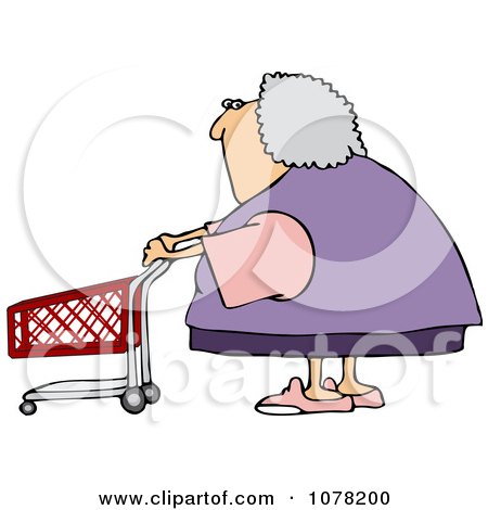 Clipart Senior Woman Pushing A Shopping Cart - Royalty Free Vector Illustration by djart