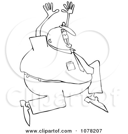 Clipart Outlined Crazy Businessman Running And Screaming - Royalty Free Vector Illustration by djart