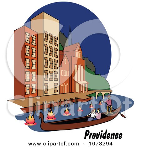 Clipart Couple Enjoying A Gondola Ride On The River In Providence Rhode Island - Royalty Free Vector Illustration by Andy Nortnik