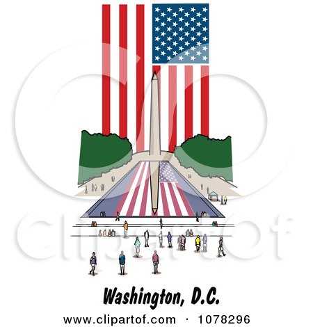 Clipart The American Flag And Washington Monument Reflecting In The Pool In The National Mall Of DC - Royalty Free Vector Illustration by Andy Nortnik
