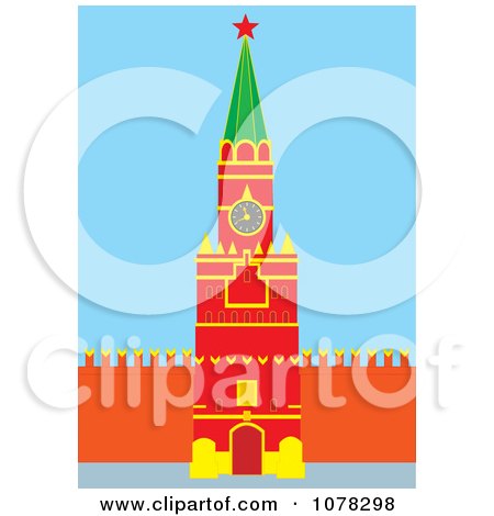 Clipart Spasskaya Tower And Stone Wall - Royalty Free Vector Illustration by Alex Bannykh