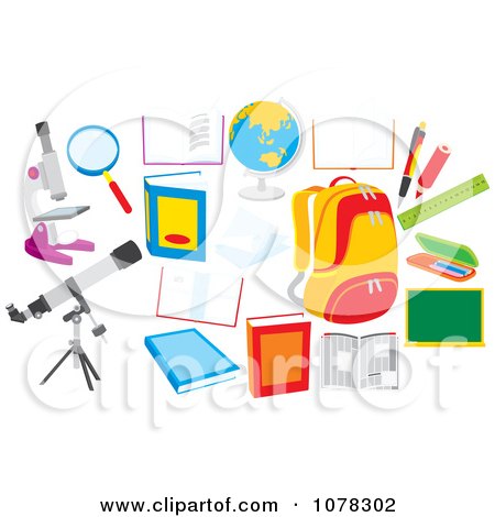 Clipart Set Of School Items - Royalty Free Vector Illustration by Alex Bannykh
