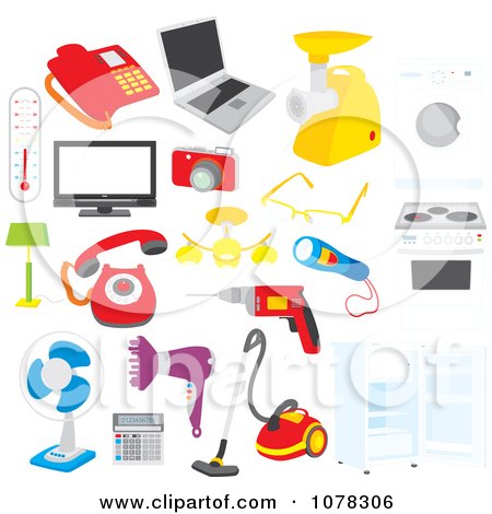 Clipart Set Of Electronics Appliances And Tools - Royalty Free Vector Illustration by Alex Bannykh