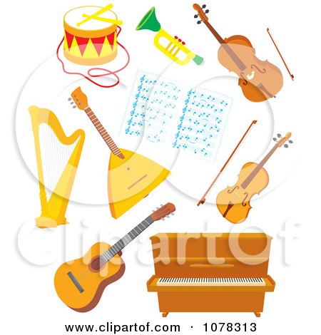 Clipart Set of Musical Instruments - Royalty Free Vector Illustration by Alex Bannykh