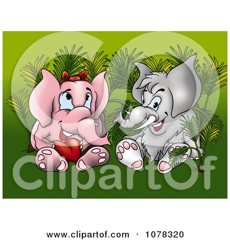 Clipart Valentine Elephants With A Heart Sitting In Plants - Royalty Free Illustration by dero