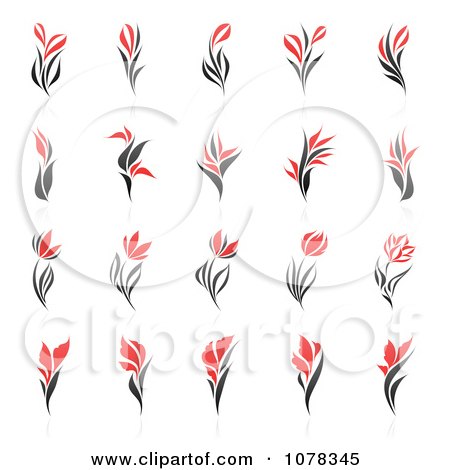 Clipart Red And Black Floral Logos With Reflections - Royalty Free Vector Illustration by elena