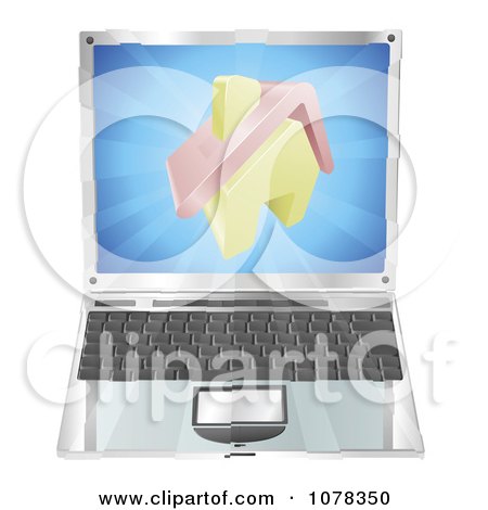 Clipart 3d Home Icon Emerging From A Laptop Computer - Royalty Free Vector Illustration by AtStockIllustration