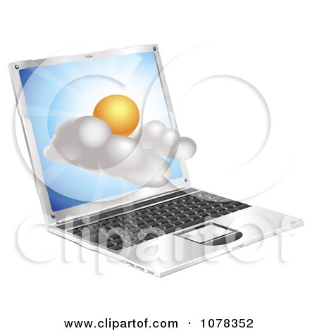 Clipart 3d Sunny Weather Cloud Emerging From A Laptop - Royalty Free Vector Illustration by AtStockIllustration