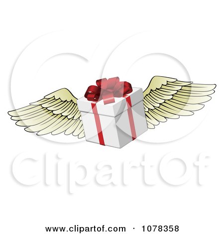 Clipart 3d Winged Gift Box With A Red Bow - Royalty Free Vector Illustration by AtStockIllustration