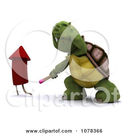 Clipart 3d Tortoise Turning Away After Lighting A Fourth Of July Firework - Royalty Free CGI Illustration by KJ Pargeter