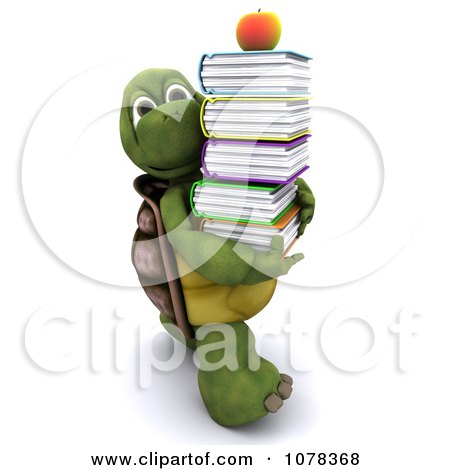 Clipart 3d Tortoise Carrying A Stack Of School Books - Royalty Free CGI Illustration by KJ Pargeter