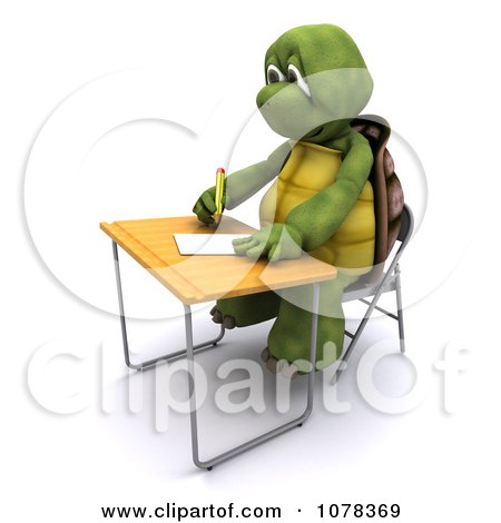 Clipart 3d Tortoise Student Writing At A Desk - Royalty Free CGI Illustration by KJ Pargeter