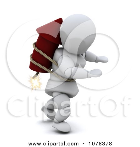 Clipart 3d White Character Strapped To A Rocket Firework - Royalty Free CGI Illustration by KJ Pargeter