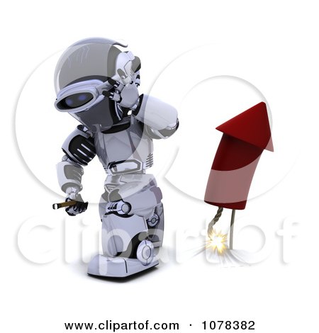Clipart 3d Robot Turning Away After Lighting A Fourth Of July Firework - Royalty Free CGI Illustration by KJ Pargeter
