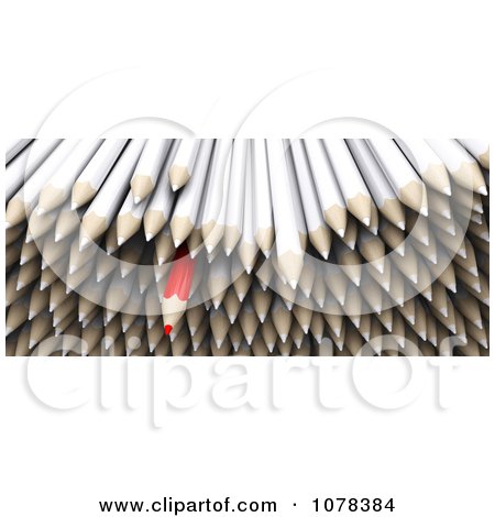 Clipart 3d Red Pencil In A Pile Of White Pencils - Royalty Free CGI Illustration by KJ Pargeter