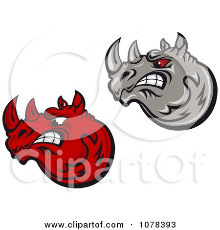 Clipart Angry Red And Gray Rhino Logos - Royalty Free Vector Illustration by Vector Tradition SM