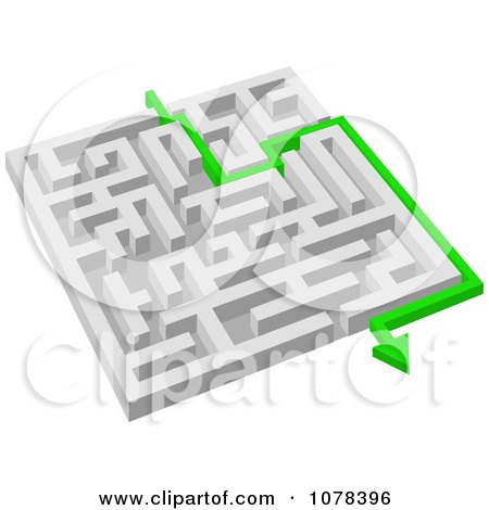 Clipart 3d White Maze With A Green Arrow Leading To The Way Out - Royalty Free Vector Illustration by Vector Tradition SM