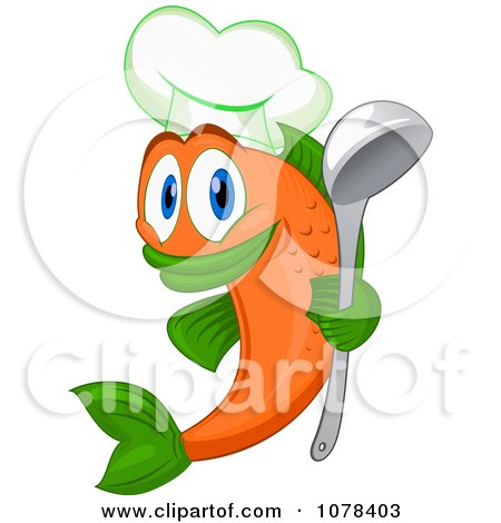 Clipart Orange Chef Fish Holding A Ladel - Royalty Free Vector Illustration by Vector Tradition SM