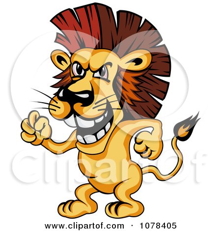Clipart Mad Lion Standing Upright And Knocking Or Waving His Fist - Royalty Free Vector Illustration by Vector Tradition SM