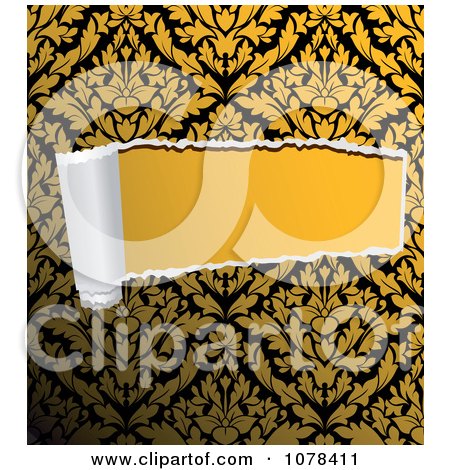 Clipart Rip Through Yellow And Black Damask - Royalty Free Vector Illustration by Vector Tradition SM