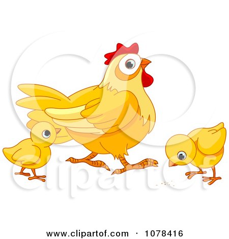 Clipart Yellow Hen And Two Chicks - Royalty Free Vector Illustration by Pushkin