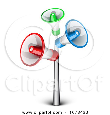 Clipart 3d Pole With Announcement Megaphones - Royalty Free Vector Illustration by Oligo