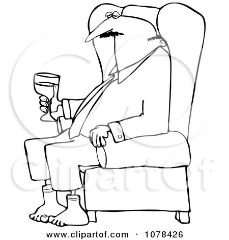 Clipart Outlined Businessman Relaxing With Wine After A Long Day - Royalty Free Vector Illustration by djart