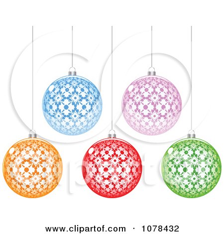 Clipart Set Of Colorful Hanging Floral Christmas Baubles - Royalty Free Vector Illustration by Andrei Marincas