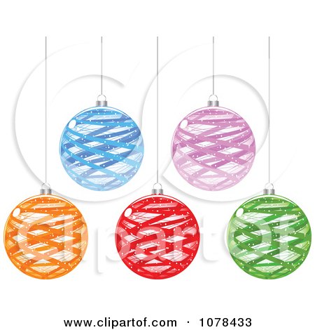 Clipart Set Of Colorful Hanging Ribbon Christmas Baubles - Royalty Free Vector Illustration by Andrei Marincas